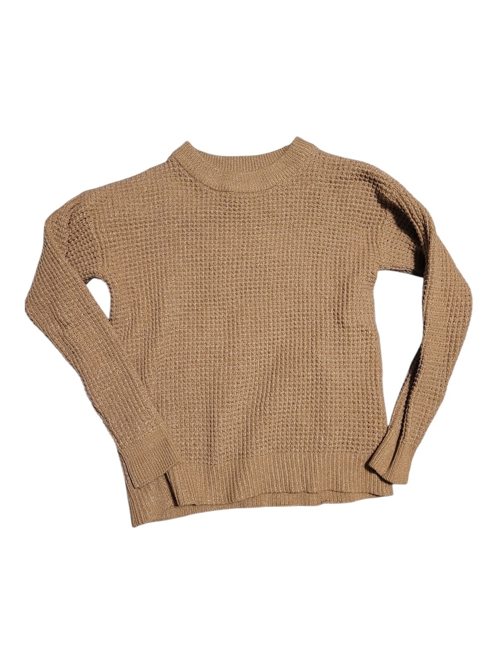 Time and Tru Women’s Waffle-Knit Crewneck Sweater - Tan